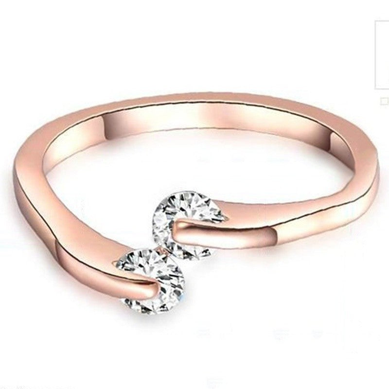 Adjustable Fashion Elegant Chic Women Rose Gold Plated Crystal Rhinestone Ring Jewelry Lovers Girlfriend Weeding Gift