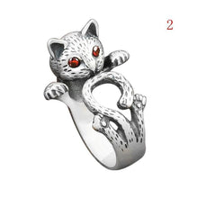 Load image into Gallery viewer, Cute Lovely Animal Cat Open Ring Silver Plated Jewelry Blue Crystal Eyes