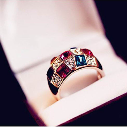 2015 Luxury Women Colourful Rhinestone Crystal Finger Dazzling Ring Jewelry HOAU