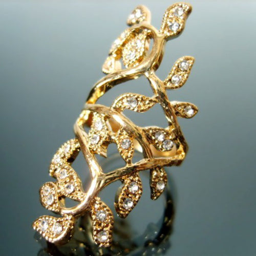 Luxury Plated Crystal Long Branch Leaf Knuckle Wrap Finger Alternative Color